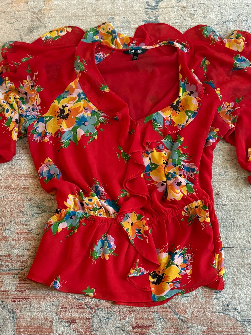 Ralph Lauren Red Floral Tiered Skirt and Blouse Set - XL - Picture 5 of 13